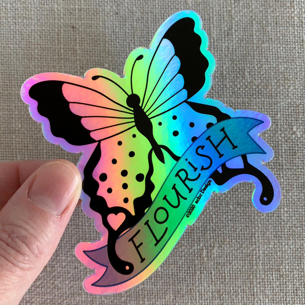 Flourish Butterfly Holographic Vinyl Sticker