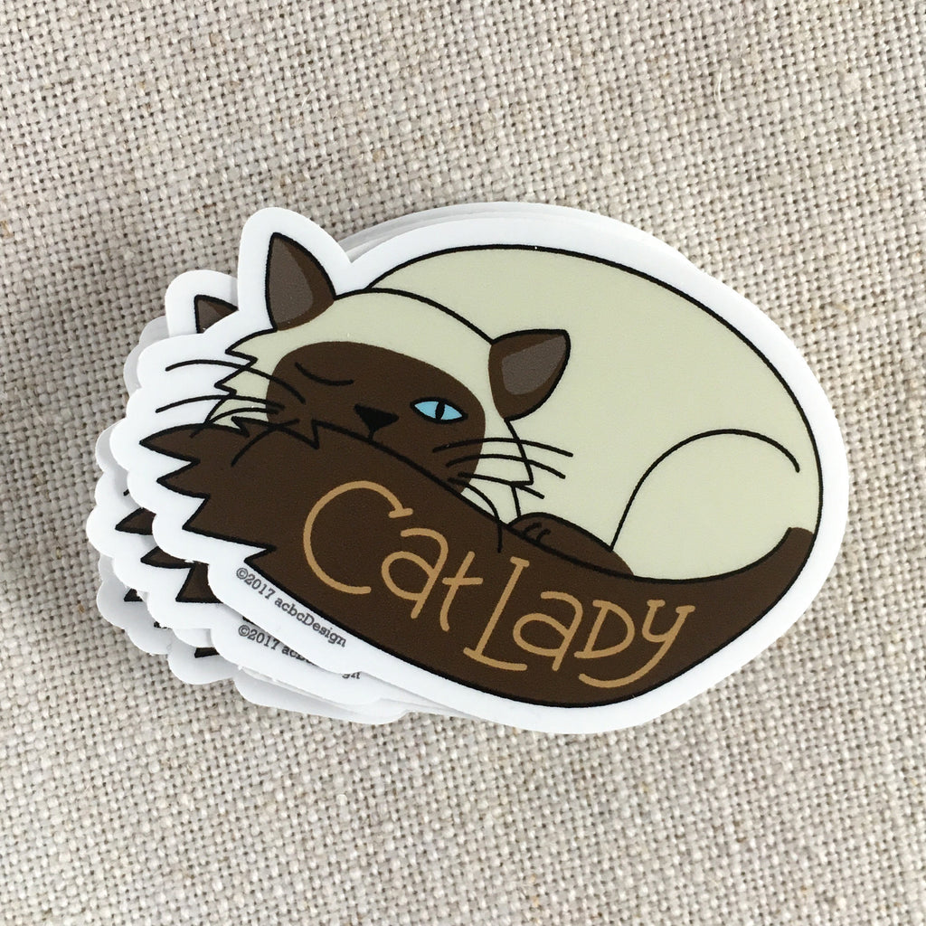 Siamese Cat Lady Vinyl Sticker